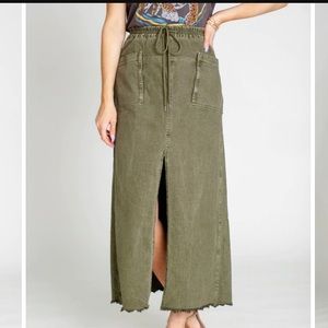 Free People Green Maxi Pencil Skirt Tie Front